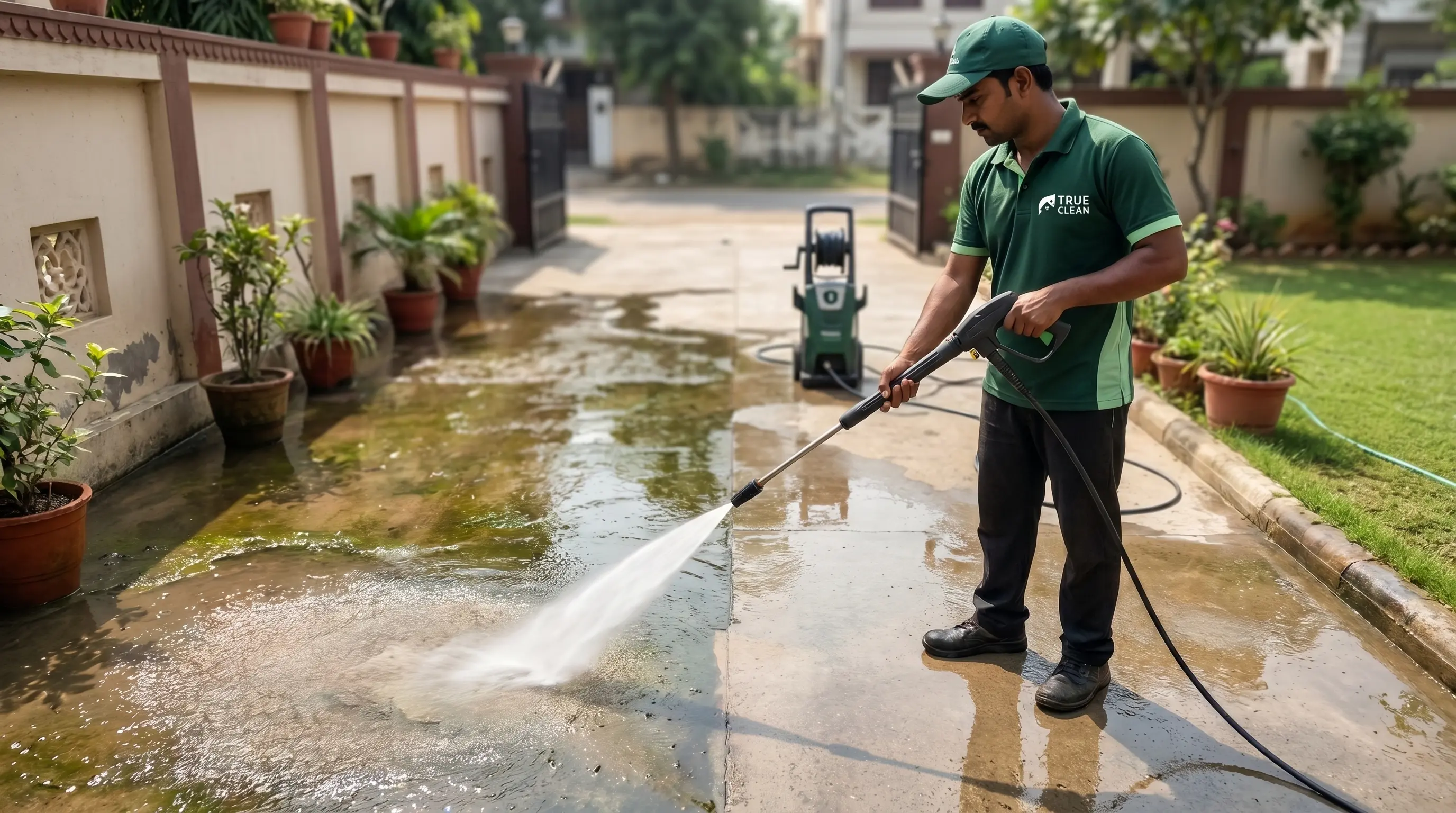 pressure washing service in Vadodara driveway compound floor by TrueClean